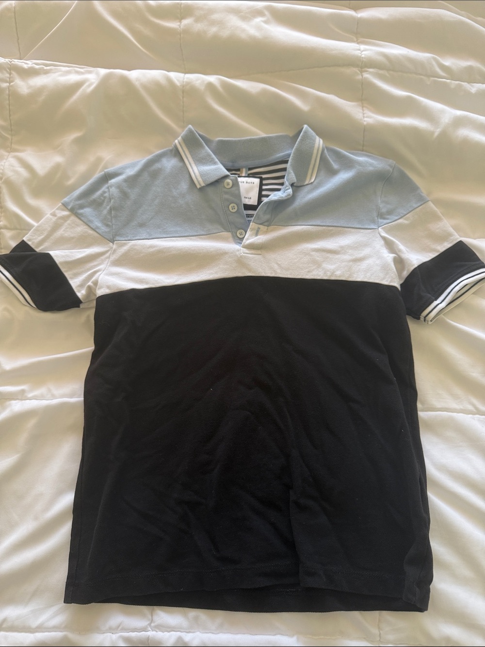 Boys Colorblock Polo Shirt - Light Blue, White & Black
